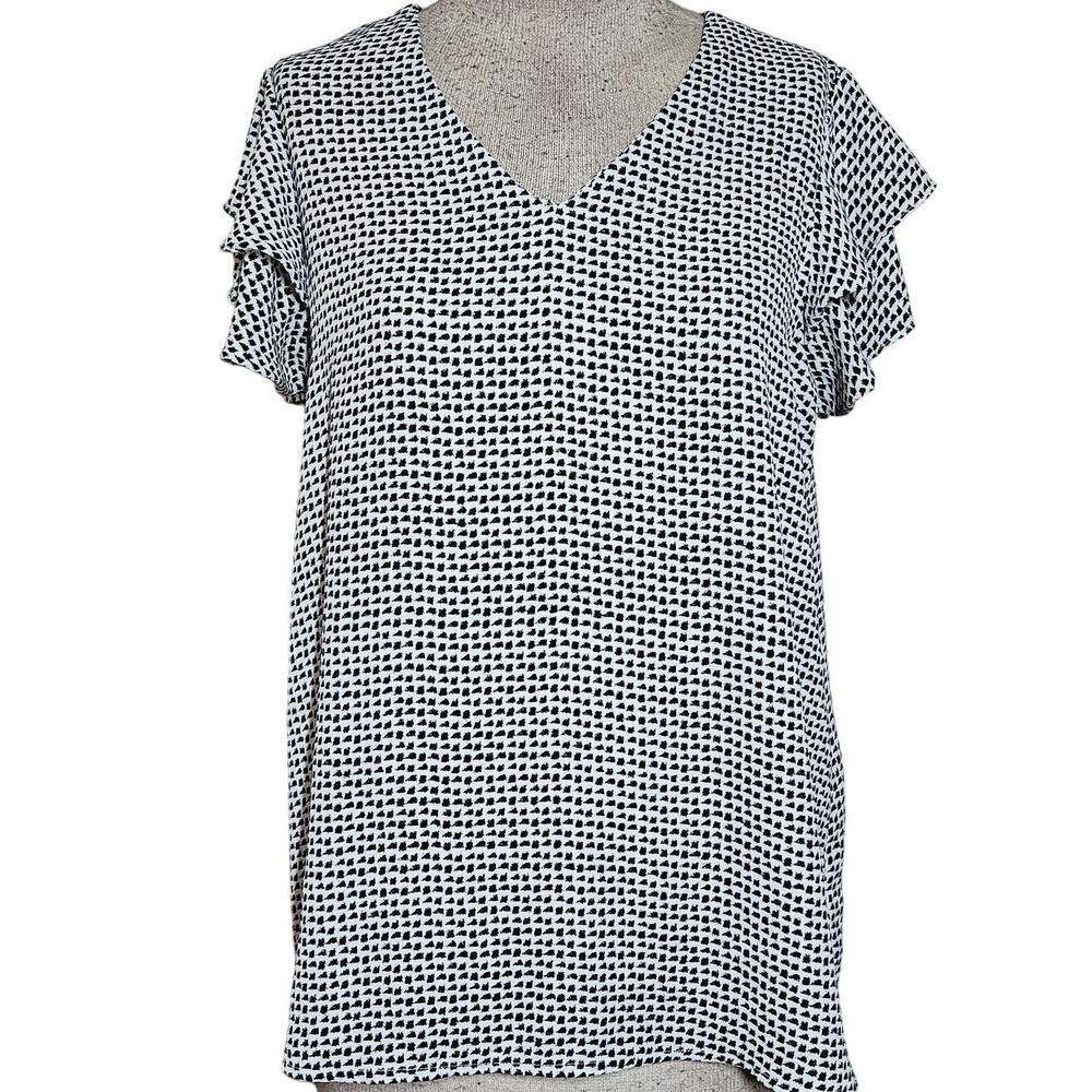 Adrianna Papell Black and White Print Blouse Size Medium